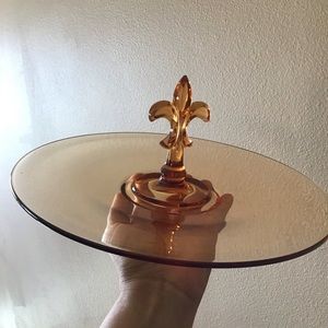 Vintage Amber Colored Laurel Leaf Glass Serving Appetizer Platter